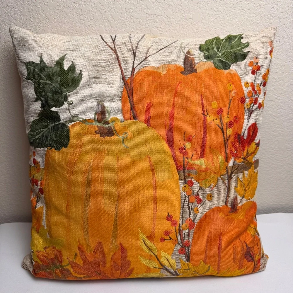 Brentwood Originals October Harvest Pumpkin Throw Pillow 18 x 18 Autumn Decor